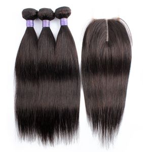 Kiss Hair Straight 3 paquetes con cierre de encaje 4x4 Extensión de cabello indio 9A 100% Cabello humano Tramas dobles Encaje negro natural HD