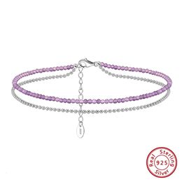 Kiss Mandy 925 Chaîne de balle en couches en argent Amethyst Chevallettes Adjuatable Femmes Bracelet Bracelet Summer Barefoot Jewelry SA45 240408