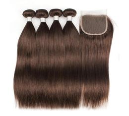 KissHair 4 mechones con 44 cierres de encaje Color 4 marrón oscuro extensiones de pelo ondulado brasileño liso virgen 1718321