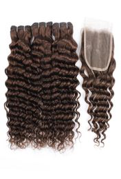 Kisshair 4 faisceaux de cheveux ondulés brun foncé avec clousre 100 trames de cheveux humains indiens avec fermeture en dentelle 4x47870352