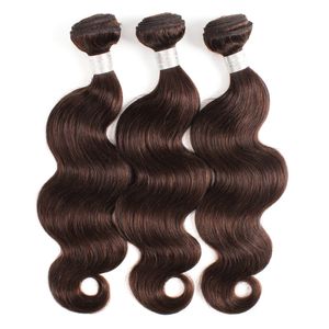 Color # 2 onda corporal paquetes de cabello humano 3 unids / lote más oscuro marrón precollado remy indio olor brasileño Extensión peruana