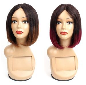 KISSHAIR Middenscheiding Korte Bob Pruiken van echt haar Braziliaans haar Ombre Kleur 1B30 Bordeaux 99j Steil haar Kaploze pruiken4126046