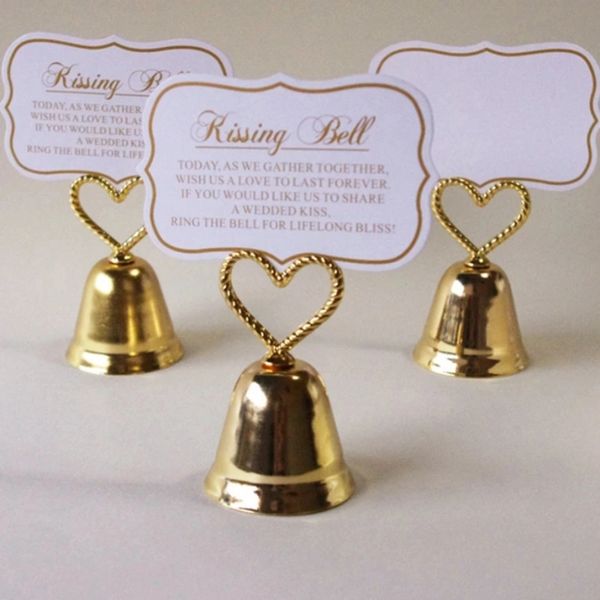 Titular de la tarjeta del lugar de la campana del oro de la plata de la campana del beso/titular de la foto decoración de la mesa de la boda favores f1206