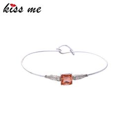 Kissme Exquisite Square Champagne Glas Stone Bangle voor Vrouwen Handgemaakte Zilveren Kleur Ijzer Manchet Bracelet 2021 Nieuwe Mode-sieraden Q0719