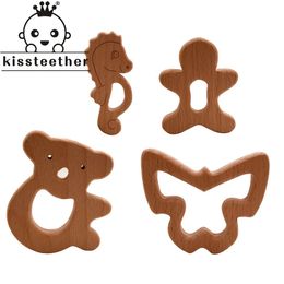 Kissteether 10pc/lote Organic Baby Wooden TEATER Natural Tie Dentitud de ducha de juguete Regalo Nacido 240403