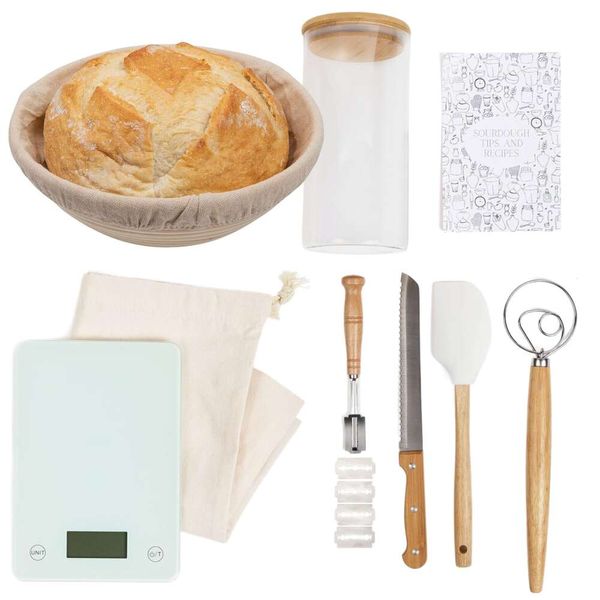 Kit |Suministros para hornear con frasco inicial de vidrio, báscula digital, tazones de fermentación para pan de masa madre y otras herramientas para hacer pan