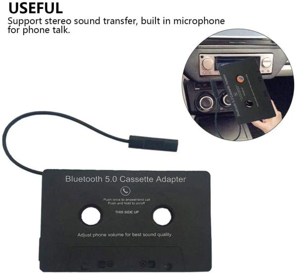 Kit Adaptador de casete Bluetooth para automóvil con audio estéreo, cinta de cassette inalámbrica para adaptador de AUX Smartphone Cassette Adaptador