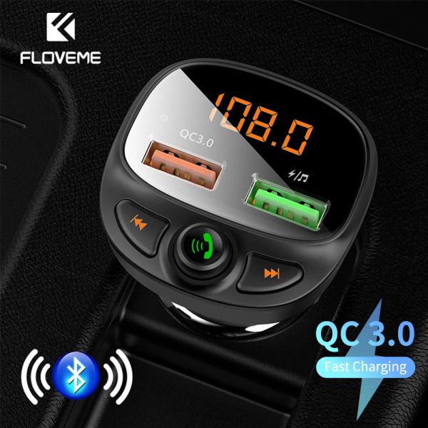 Kit FLOVEME cargador de coche USB carga rápida 3,0 carga rápida Bluetooth transmisor inalámbrico FM reproductor de MP3 tarjeta TF música Kit de coche