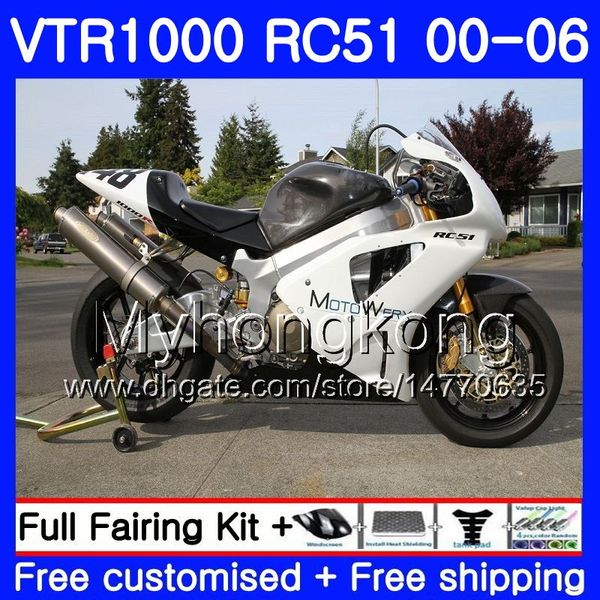 Kit para HONDA VTR1000 RC51 SP1 SP2 00 01 02 03 04 05 06 257HM.19 RTV1000 VTR 1000 Blanco brillante 2000 2001 2002 2003 2004 2005 2006 Carenado