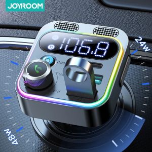 Kit Joyroom Bluetooth 5.3 Émetteur FM pour la voiture Deux micros plus forts Sound Bass Deep 48W PDQC3.0 Adaptateur Bluetooth du chargeur de voiture rapide