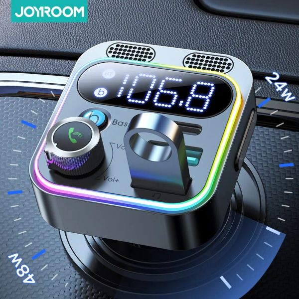 Kit Joyroom Bluetooth 5.3 Émetteur FM pour la voiture Deux micros plus forts Sound Bass Deep 48W PDQC3.0 Adaptateur Bluetooth du chargeur de voiture rapide