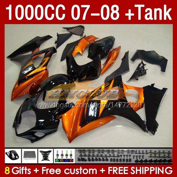 Kit Tank Caidings para Suzuki GSXR1000CC GSXR 1000 CC 1000CC 07-08 Bodywork 158No.144 GSXR-1000 GSXR1000 K7 07 08 CUERPO GSX R1000 GSX-R1000 2007 2008 CARANDO Naranja Stock