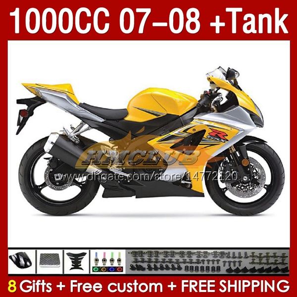 Kit Tank Carenados para SUZUKI GSXR1000CC GSXR 1000 CC 1000CC 07-08 Carrocería 158No.135 GSXR-1000 GSXR1000 K7 07 08 Carrocería GSX R1000 GSX-R1000 2007 2008 Carenado amarillo stock