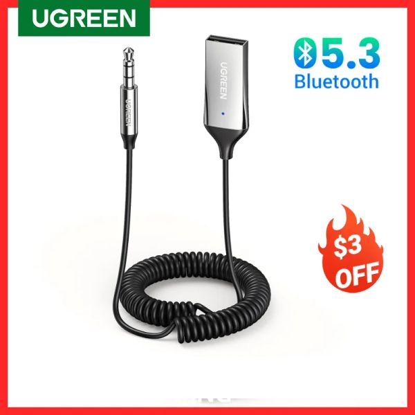 Kit Ugreen Bluetooth Audio Receiver Adaptateur USB CAR sans fil USB à 3,5 mm micro Mic Handsfree Bluetooth 5.3 pour les accessoires de voiture
