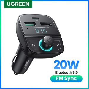 Kit UGREEN Transmetteur FM Bluetooth Chargeur de voiture pour iPhone 14 13 12 QC3.0 Bluetooth 5.0 Adaptateur radio sans fil Double USB Chargeur rapide
