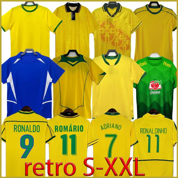 Kit1994 Ronaldinho Brasils Vintage Jersey Romario Rivaldo Brazils Carlos Camisa de Futebol 1998 2002 Ronaldo Kaka 2006 2000 Pele rétro Soccer Jerseys Kids