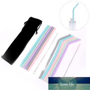 Accessoire de cuisine pailles à boire en Silicone réutilisables paille Flexible pliable avec brosses de nettoyage fournitures de fête pour enfants outils de barre