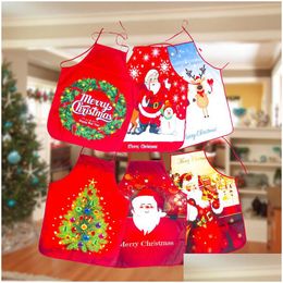 Keukenschort Kerstmisstof Sneeuwman Santa Claus Print Erall Approns Holiday Party Decoratie Drop Delivery Home Garden Dini Dhgarden DHCSA