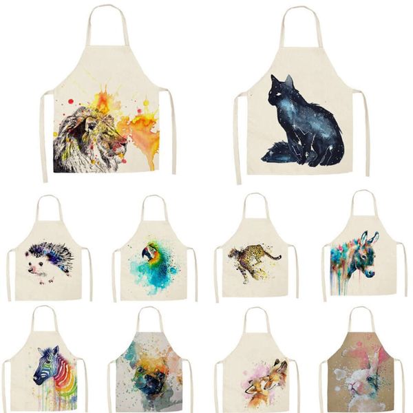 Tablier de cuisine coloré de dessins animaux animaux femmes à manches imprimées sans manches tabliers en coton pour hommes femmes outils de nettoyage à la maison 55 * 68cm