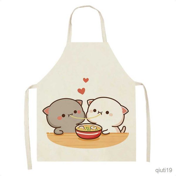 Tablier de cuisine Tablier imprimé chat mignon Tablier de couple sans manches anti-encrassement Tablier pour hommes pour femmes Restaurant Chef Cuisine Tablier de cuisson R230710