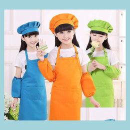 Keuken schort kinderen schorten Pocket Craft Cooking Baking Art Painting Painting Kitchen Dining Bib 12 Colors Suits Drop Delivery 2021 Hom BDESYBag Dhokp