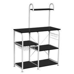 Étagère de rangement utilitaire pour cuisine Baker's Rack Support pour micro-ondes Étagère à 6 niveaux avec 1 panier mobile pour étagère à épices Poste de travail