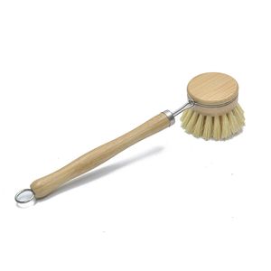 Keuken bamboe sisal vaatwasborstels gereedschap houten lange handgreep schotel scrubber voor gerechten potpannen