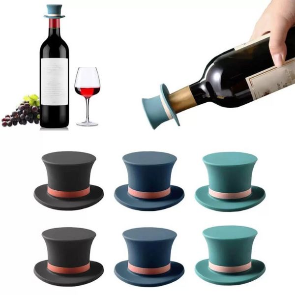 Outil de barre de cuisine Bouchons à vin en silicone Chapeau magique Bouchons de bouteilles de vin Décoratif Scellant à vin Préservateur Bouchons à vin réutilisables C1122