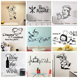 Pegatina de vinilo para pared de cocina y cafetería para decoración del hogar, decoración de restaurante, papel tapiz autoadhesivo para cocina/vino/café, Autocollant