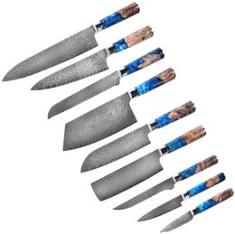 Keukenchefmes sets Damascus 67 lagen VG10 Japanesesharp Chef Santoku Utility Butcher Knife Filet Cleaver meshars Wood H2635653