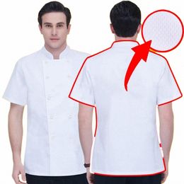 Cuisine Chef Uniforme Boulangerie Service Alimentaire Cuire Maille Dos Col Montant Chemise À Manches Courtes Respirant Double Boutonnage Chef Vêtements 373I #