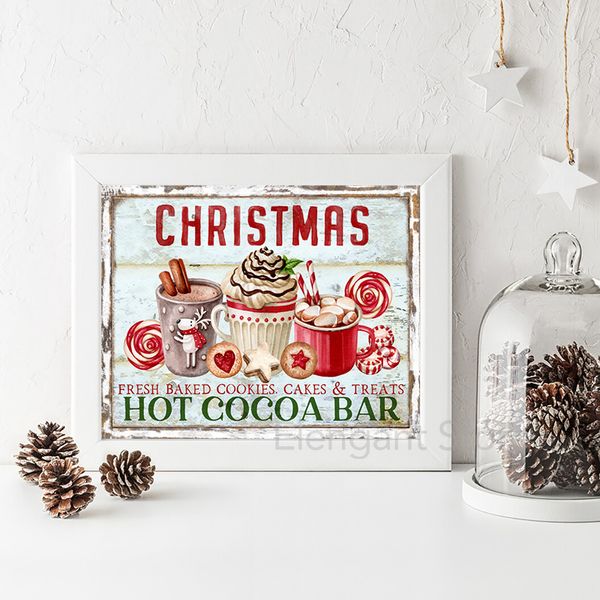 Cocina navidad arte estampado de chocolate caliente, Candyland Express, Gingerbread Bakery Sign Cartel Vintage Canvas Pintura Decoración