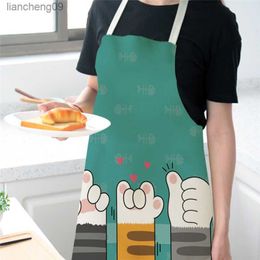 Tablier de cuisine de cuisine dessin animé chat imprimé sans manches coton lin tabliers colorés pour hommes femmes accessoires de cuisson L230620