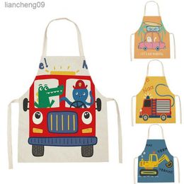 Keuken Koken Schort Regenboog Print Schorten Cartoon Auto Kraan Brandweerwagen Vrouwen Mouwloze Kinderen Schort Overgooiers Kinderen Schorten L230620