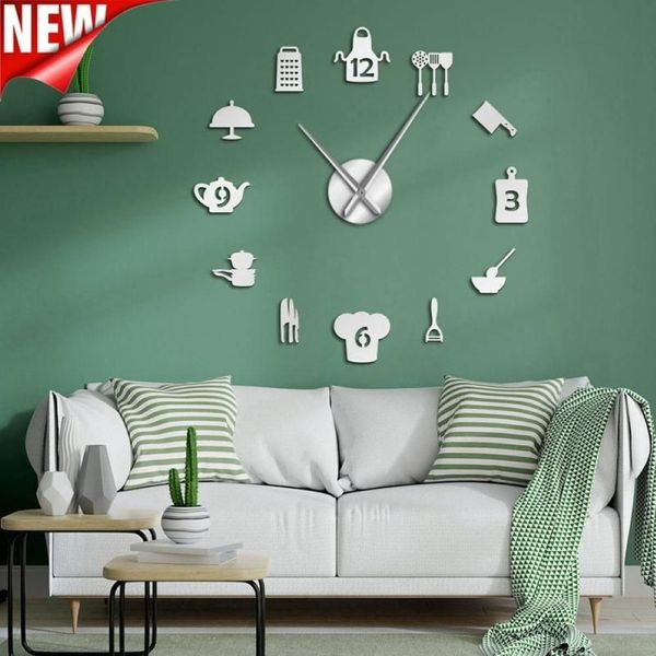 Herramientas de cocina de cocina Diy Gigante Gigante Reloj Pared en marco Grandes relojes Grandes calcomanías de pared de cocina Horologe Diseño decorativo para hogar296o