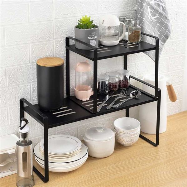 Encimera de cocina Estante en capas Estante de almacenamiento de escritorio Gabinete Rack Compartimento interior Divisor Pot Rack Cocina Armario Organizador 211110