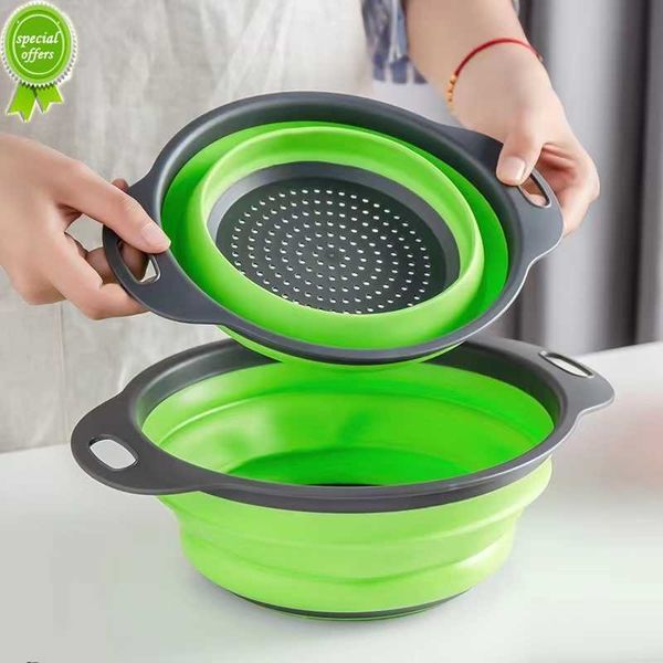 Cuisine Creative Légumes Lavabo Drainable Vege Fruits Nettoyage Bassin Pliable Silicone Légumes Vidange Panier Rond