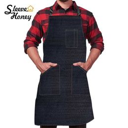 Keuken denim schort mannen vrouwen met pocket chefs koken verstelbare bakken zwart blauw eenvoudig uniform waterbestendig dropship 2111222