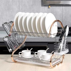 Keukengerecht Droogrek Mand Gegalvaniseerd Huishoudelijk Wassen Greate Keukengootsteen Afvoer Drogen Rack Organizer Cup Holder 211110