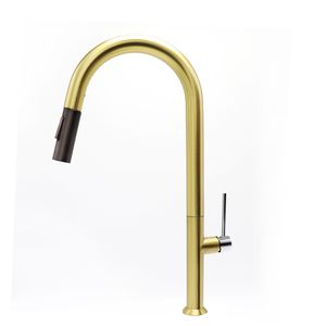 Keukenkraan Geborsteld goud en multicolor Trek Water Mixer Tap Single Handle 360 ​​Rotatie Douchekranen