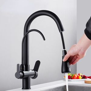 Kitchen Faucet Brushed Nickel Brass Kitchen Faucet With Pure Water Pull Out Style Kitchen Faucet Rotatble Hot Cold Crane