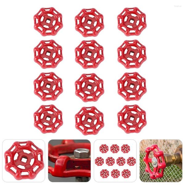 Grifos de cocina 12 PCS Válvula de grifo Rueda de mano Manijas redondas Manguera Ruedas de acero inoxidable Puerta de agua Rojo