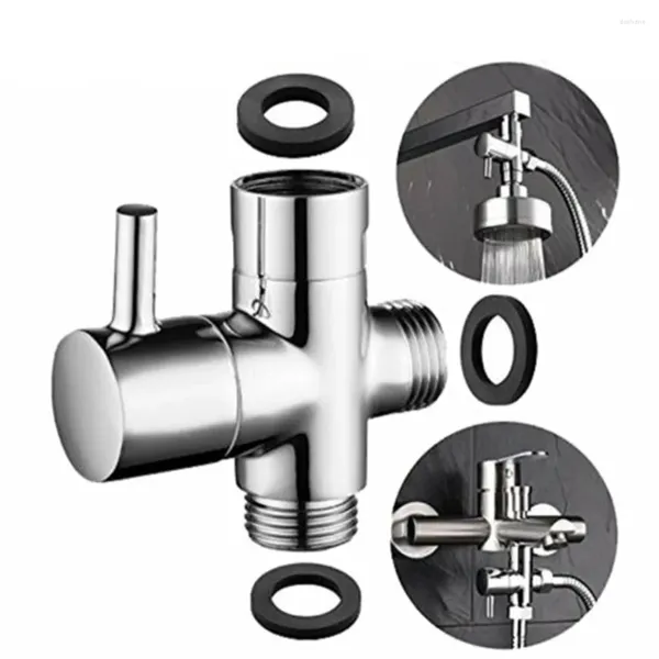 Robinets de cuisine 1pcs inverseur de valve en T à 3 voies avec rondelles G1 / 2 en acier inoxydable pomme de douche adaptateur en T interrupteur accessoires de débit d'eau