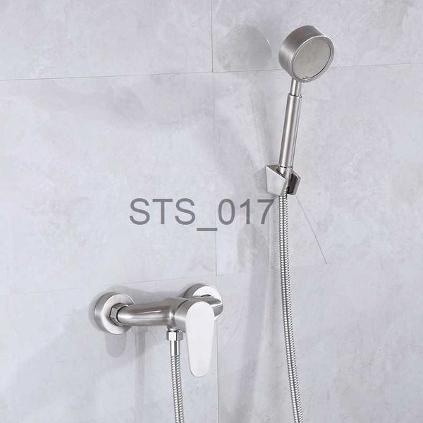 Robinets de cuisine 304 Ensemble de pommeau de douche en acier inoxydable brossé Robinet de douche à eau chaude et froide mitigée Robinets de baignoire et de douche x0712