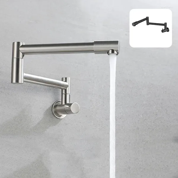 Robinets de cuisine en acier inoxydable 304, robinet d'évier pliable mural Nickel/noir, robinet froid simple, remplissage de Pot