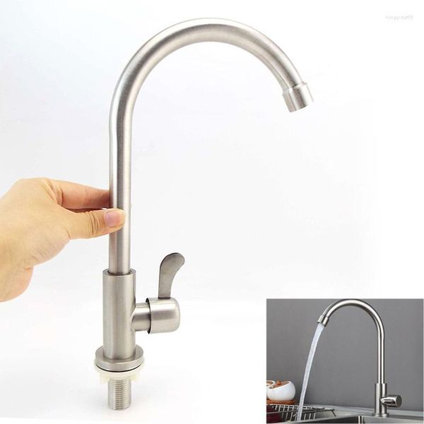 Robinets de cuisine 304 en acier inoxydable robinet d'évier tête pulvérisateur monotrou bec d'eau froide robinet brossé flux 360 degrés flexibles