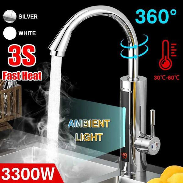 Grifos de cocina 3300W 220V Calentador de agua eléctrico instantáneo Grifo de cocina Iluminación LED Pantalla de temperatura ambiental Baño Grifo de calefacción instantánea 240319