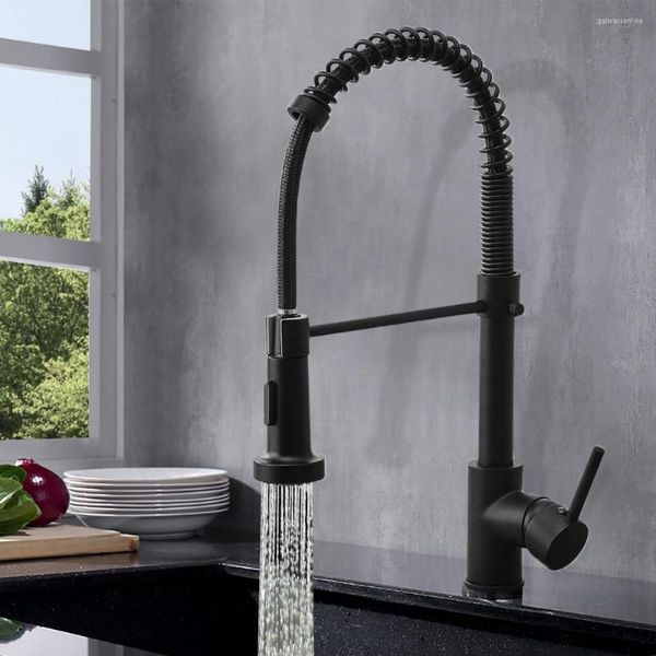 Robinets de cuisine robinet extensible à 360 degrés avec ressort noir brossé buse de pulvérisation robinet mitigeur froid évier multifonction