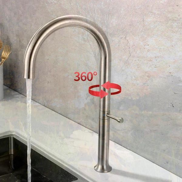 Robinets de cuisine 360 rotation matériau en acier inoxydable robinet de bassin monocylange d'eau froide et céramique adaptée à El