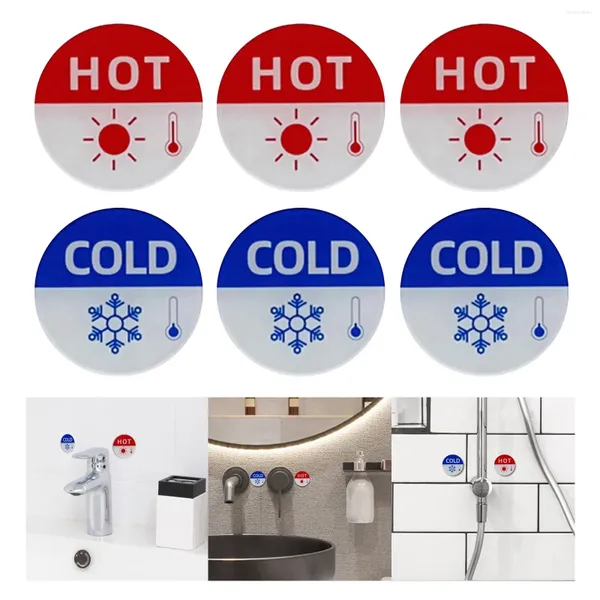 Robinets de cuisine 6 pièces et signes froids, autocollant rond universel facile à utiliser, étiquette polyvalente pour évier de salle de bains de cuisine
